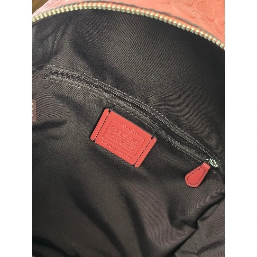 Coach Charlie Medium Backpack Red Embossed Signature C Pebble Leather F49499 Bag